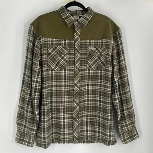 Banded Softshell Flannel Shirt Olive Brown Plaid Outdoor Hunting Men’s Large